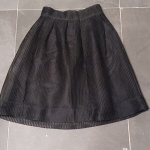 Black Knee-Length A-Line Skirt with Pleats